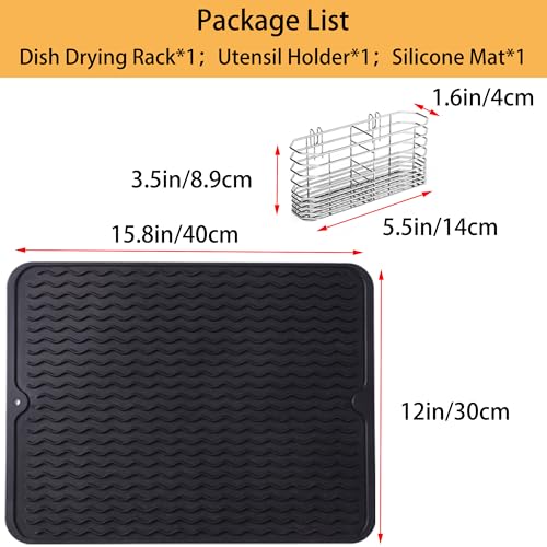 NiuYichee Stainless Steel Dish Drying Rack(14.2"L x 9.5"W x 4.1"H), Expandable Fruit & Vegetable Drain Rack over Sink, Dish Drainer Rack in Sink, with Stainless Steel Utensil Holder & 16" Silicone Mat - size: Small【14.2" X 9.5"】