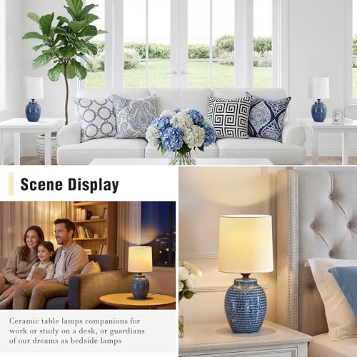 EJIAXIN Small Bedside Lamps -13.75" Farmhouse Table Lamps - Classic Ceramic Table Lamp for Bedroom, Living Room, Nightstand, Office, Side Desk Lamp, End Table - style: Coastal