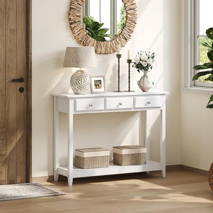 Yaheetech Console Table with 3 Drawers, 42" Entryway Table with Storage Shelves, Narrow Long Sofa Couch Tables for Living Room, Hallway, Foyer, Hall, White - color: White