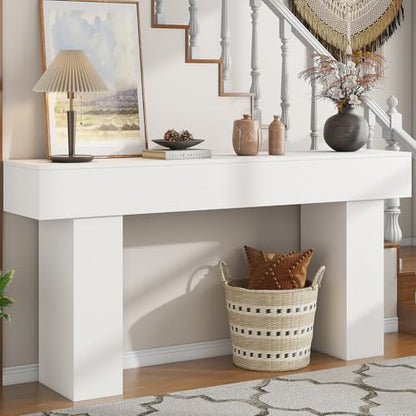 63 Inch Long Console Table for Entryway, Farmhouse Wood Rectangular Sofa Table Behind Couch Table, Narrow Entryway Table for Living Room, Entrance, Hallway, Foyer, Easy Assembly (Classic White) - color: Classic White