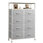WLIVE Fabric Dresser for Bedroom with Open Shelves, Tall Dresser with 8 Drawers, Storage Tower with Fabric Bins, Chest of Drawers for Closet, Living Room, Hallway, Light Gray - color: Light Grey, style: Raised Shelves