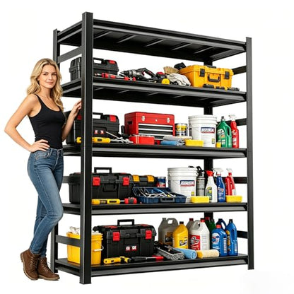 5 Tier Metal Garage Shelving, 36 Wide Heavy Duty Adjustable Garage Storage Shelves, Steel 16 Inch Deep Shelf, for Industrial, Pantry, Warehouse, Basement, Kitchen, Black 72 Inch high - size: 35.4" W x 15.8" D x 71.2" H