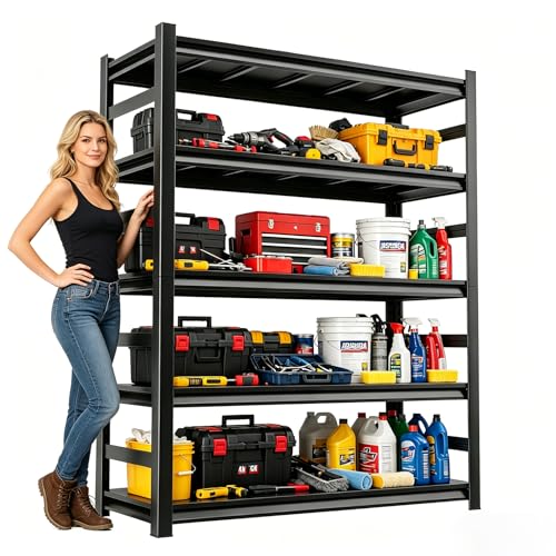 5 Tier Metal Garage Shelving, 36 Wide Heavy Duty Adjustable Garage Storage Shelves, Steel 16 Inch Deep Shelf, for Industrial, Pantry, Warehouse, Basement, Kitchen, Black 72 Inch high - size: 35.4" W x 15.8" D x 71.2" H
