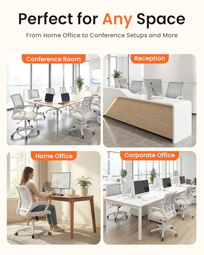 NEO CHAIR Office Desk Computer Chair Ergonomic Mesh Gaming Cushion Seat with Comfy Lumbar Mid Back Support Adjustable Height Swivel Rolling Wheels for Home Task (Ivory) | Breathable Mesh Back with Lumbar Support, Height Adjustment, Smooth Rolling Casters