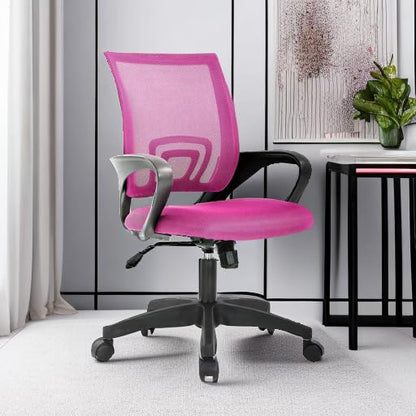 BestOffice Ergonomic Office Chair | Mid-Back Swivel Desk Chair | Pink | with Lumbar Support, Adjustable Height & Breathable Backrest | Sponge Seat & Rolling Wheels | for Home, Office | Pack of 1 - color: Pink, style: pack of 1