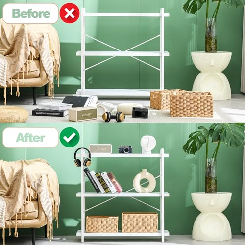 HCHQHS Bookshelf, 3-Tier Industrial Bookcase, White Open Book Shelf, Freestanding Horizontal Bookshelves with Metal Frame - color: Cloud White, size: 3-Tier (35.8"W x 35.8"H)