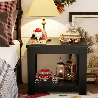 Homieasy Black End Table, 20x20 Inch Square Side Table for Living Room, Large Wood Accent Table with Storage Shelf, Modern Farmhouse Nightstand Bedside Table, Black - color: Black
