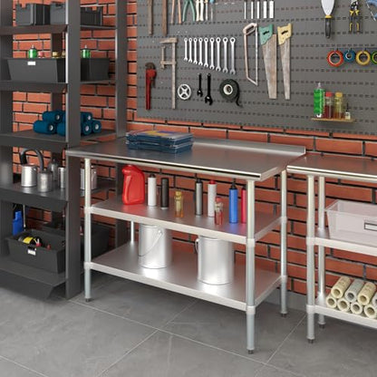 AmGood Stainless Steel Work Table with 1.5" Backsplash and 2 Shelves | NSF (48" Long x 24" Deep) - size: 48" Long x 24" Deep