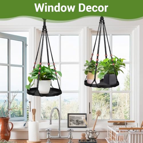GREANER Black Macrame Plant Hanger, 2 Packs Hanging Baskets with Handmade Cotton, Plant Window Hanger for Indoor and Outdoor Use - color: Black
