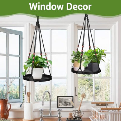 GREANER Black Macrame Plant Hanger, 2 Packs Hanging Baskets with Handmade Cotton, Plant Window Hanger for Indoor and Outdoor Use - color: Black