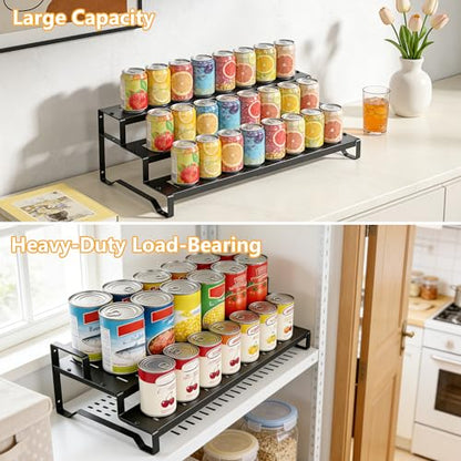 Attelite 3 Tier Expandable Can Rack Organizer for Pantry, Adjustable 13"-21" Metal Soda Can Organizer, Pantry Organization Canned Food Storage Holder for Kitchen Cabinet Countertop, Black 1Pack - size: 3tier*1pack