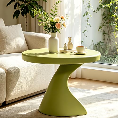 16" Modern Z-Shaped Round Side Table, Matcha Green Accent End Table, Unique PE Small Coffee Table for Living Room Bedroom, No Assembly Indoor/Outdoor Nightstand - color: Dark Green-z