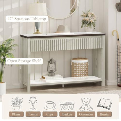 BON AUGURE 47In Entryway Table with Drawers, Sofa Tables with Storage | Console Tables for Entryway, Two-Tier Narrow Hallway Tables, Modern Fluted Panel, Walnut and Washed Grey Oak - color: Walnut & Washed Grey
