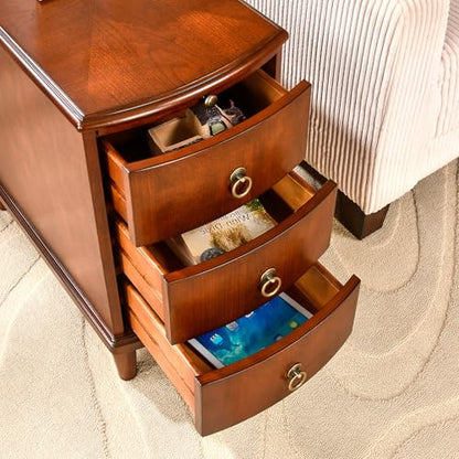 Narrow End Side Table with 3-Drawer and Pull-Out Tray, No-Tools Assembly Beside Table for Living Room, Slim Nightstand with Wood Legs, Sofa Side Tables, 23”W x 22”L x 22.6”H Caramel Brown BG-A1569-MG - style: 1*End Table with 3 Drawers
