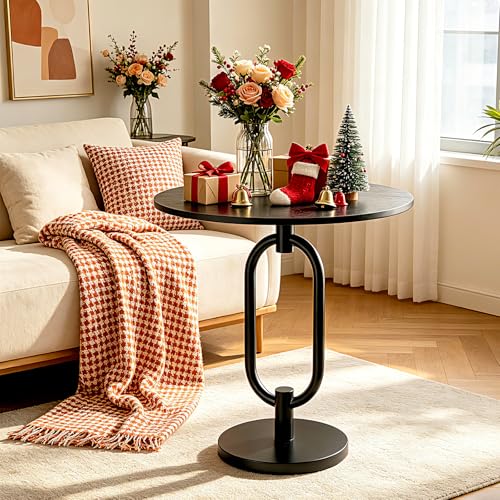 17In(W) x19In(H) Black Round Side Table Heavy Duty Modern End Table Stable Sofa Side Table Sturdy Marble Base Integrated Small Accent Table Nightstand for Living Room Bedroom - color: Black-mable Base