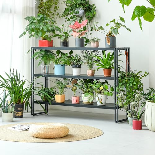 HCHQHS Bookshelf, 3-Tier Industrial Bookcase, Black Open Book Shelf, Freestanding Horizontal Bookshelves with Metal Frame - color: Black, size: 3-Tier (47"W x 33.5"H)