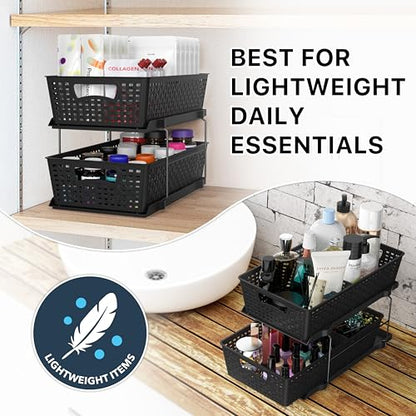 Simple Houseware 2 Tier Bathroom Organizer Tray Pull-Out Sliding Drawer, Under Sink Storage, Black - color: Black