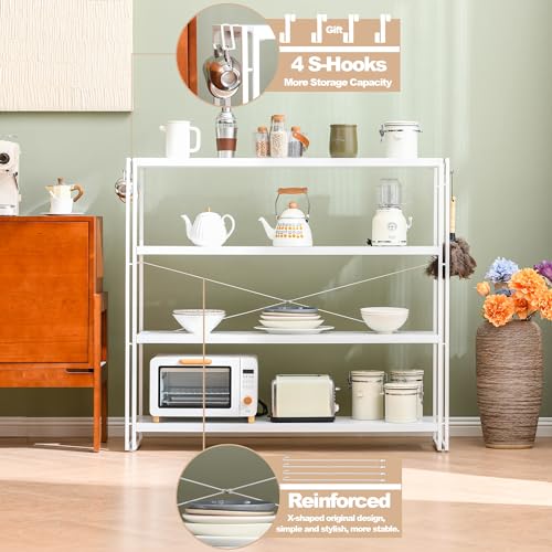 HCHQHS Bookshelf, 4-Tier Industrial Bookcase, White Open Book Shelf, Freestanding Tall Bookshelves with Metal Frame - color: White, size: 4-Tier (47"W x 44.5"H)