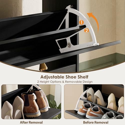 Nicetree Shoe Cabinet with 3 Flip Drawers, Narrow Shoe Organizer Cabinet, Freestanding Shoe Rack Cabinet, Modern Shoe Storage Cabinet for Entryway, Hallway, Foyer, Black - color: Black, style: 3-Drawers
