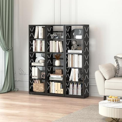 Polup Book Shelf, 5 Tier Metal Bookcase with Adjustable Shelves, Tall Narrow Bookshelf with Bookends, Black Display Shelves for Living Room, Home Office, Library - color: Black, size: 5 Tier-16" W