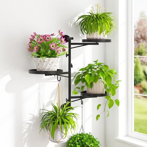 iDavosic.ly Wall Plant Holder, Rotating Floating Window Shelf, 3-Tier Black | Metal Flower Hanger Display Stand with 2 Hooks, Space Saving Corner Mounted Planters Rack for Living Room Office Modern Decor - color: Matte Black, size: 1 Pack
