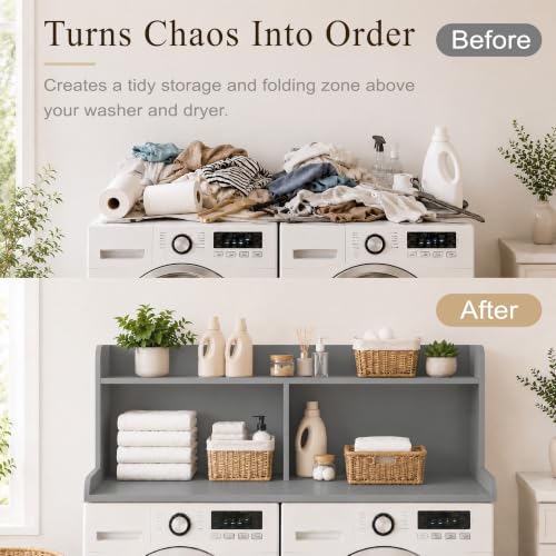 Royxen Laundry Countertop with 20“ Shelf Universal Fit, Washer and Dryer Countertop with Storage Space, Gray - color: Gray