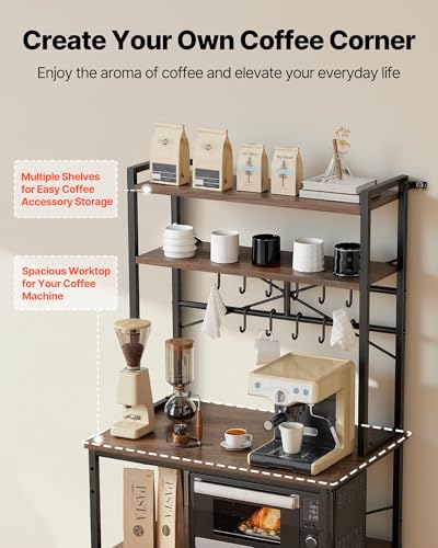 VEVOR Bakers Rack, 31.5 inch Width Microwave Stand,Kitchen Stand with X-Shaped Support Bar & 12 S-Shaped Hooks,Kitchen Storage Shelf for Dish Storage, Spice Jars, Coffee Bar Organization - size: 31.5 x 15.7 x 63.7