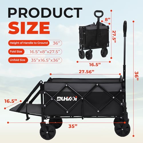 Foldable Wagon with Tailgate,12 lb Lightweight Small Utility Cart | Garden, Grocery, Beach, Camping, Portable Use, Gray - color: Black Gray