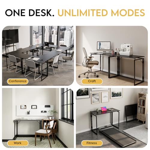 31.5" Folding Desk: No Assembly, Wood Top for Small Spaces | Home office desk, holds 150 lbs, folds flat to 2.3 in, splash-proof wood top, sturdy metal frame - color: Black, size: 31.5"W x 15.7"D