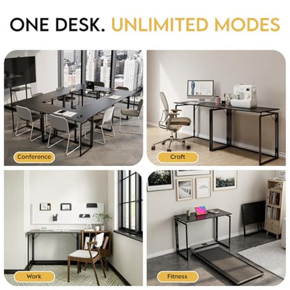 31.5" Folding Desk: No Assembly, Wood Top for Small Spaces | Home office desk, holds 150 lbs, folds flat to 2.3 in, splash-proof wood top, sturdy metal frame - color: Black, size: 31.5"W x 15.7"D