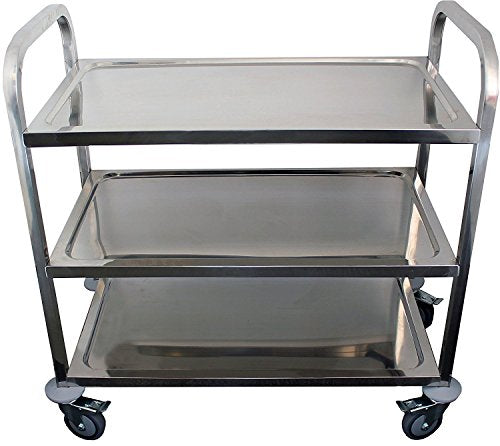Stainless Steel 3-Shelf Utility Cart | 33" x 18" x 36" | 400 lb Capacity | Knockdown Food Service Cart with Casters for Kitchen, Restaurant, and Utility Use