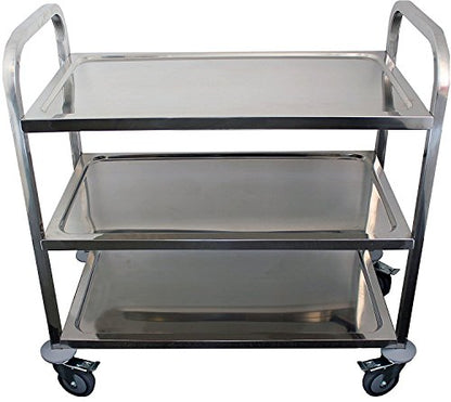 Stainless Steel 3-Shelf Utility Cart | 33" x 18" x 36" | 400 lb Capacity | Knockdown Food Service Cart with Casters for Kitchen, Restaurant, and Utility Use