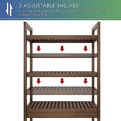SMIBUY Bathroom Storage Shelf, Bamboo Over-The-Toilet Organizer Rack, Freestanding Toilet Space Saver with 3-Tier Adjustable Shelves (Walnut) - color: Walnut