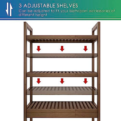 SMIBUY Bathroom Storage Shelf, Bamboo Over-The-Toilet Organizer Rack, Freestanding Toilet Space Saver with 3-Tier Adjustable Shelves (Walnut) - color: Walnut