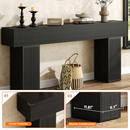 knoworld 70.9-Inch Long Console Table, Wooden Sofa Table Behind Couch Tables, Farmhouse Entryway Table Accent Table for Entrance, Hallway, Living Room, Foyer, Black - color: Black