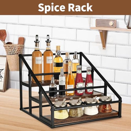 YQBRAO 3-Tier Coffee Syrup Organizer, 12-Bottle Rack, Rustic Brown | Holds up to 12 bottles with stepped visibility and a compact footprint for coffee bars, kitchens, and syrup stations. - size: 3 Tier 12 Bottle Syrup Rack - 1 Pack