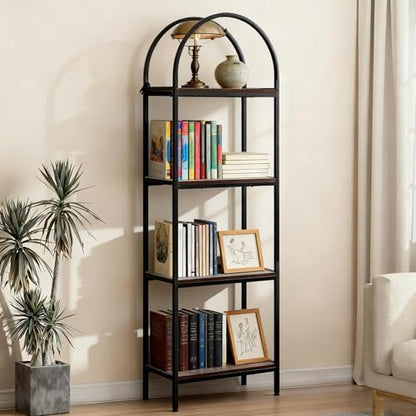 Garvee Arched Bookshelf 4 Tier,Arched Display Racks,Tall Standing Bookshelves with Metal Frame,Modern Open Storage Shelf Display Rack for Bedroom, Living Room, Home Office | Tall Standing Bookshelves ,Modern Open Storage Shelf Display Rack for Bedroom, Li