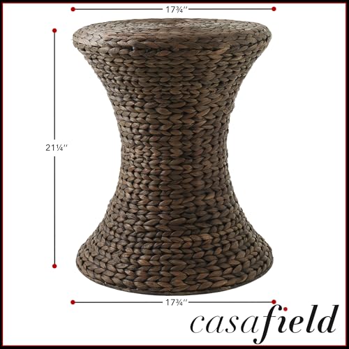 Casafield Hourglass Side Table, Espresso Dark Brown, Hyacinth Round End Table, Boho Woven Wicker Accent for Bedroom, Living Room, Office, Entryway - color: Espresso - Hyacinth