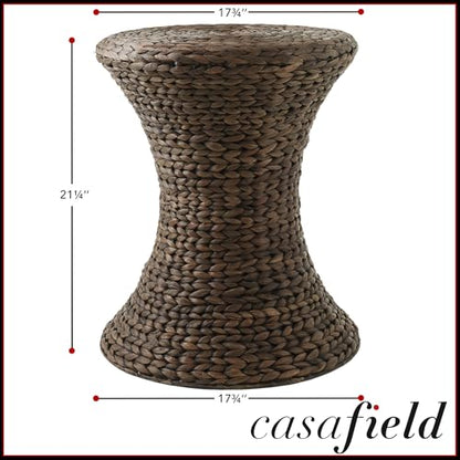 Casafield Hourglass Side Table, Espresso Dark Brown, Hyacinth Round End Table, Boho Woven Wicker Accent for Bedroom, Living Room, Office, Entryway - color: Espresso - Hyacinth