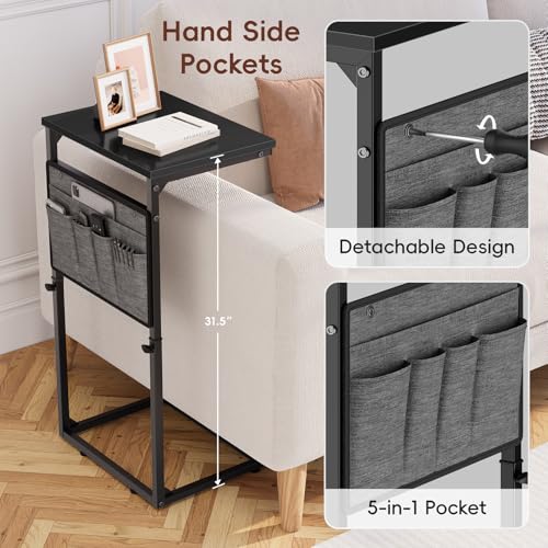 Vagusicc C Shaped End Table, Set of 2 Tall Side Table for Couch, Adjustable Height Small Couch Side Table for Small Spaces, End Table Slide Under Sofa Table TV Tray Arm Table for Living Room, Black - color: Black 2pc