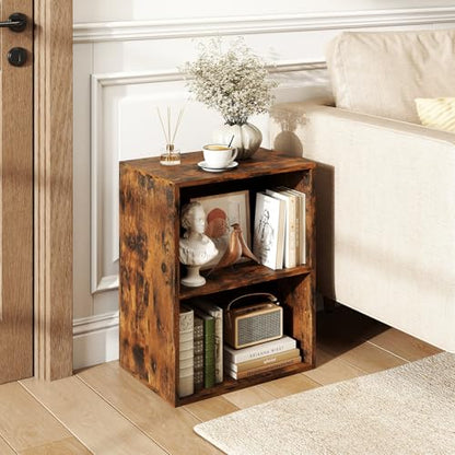 Giantex 2-Cube Bookshelf and Bookcase, 2-Layer Storage Shelf w/Large-Capacity Open Storage Space for Living Room Bedroom Study Office, Multi-Functional Furniture Display Cabinet, Rustic Brown | Display Shelf with Open Storage Space for Living Room, Home O