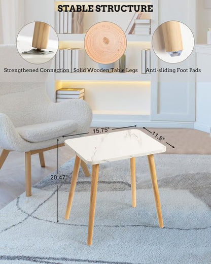 FORAOFUR Small End Table, Side Table Accent Table Living Room Bedroom Balcony Office, Modern Bedside Table Home Decor, Mini Table for Small Spaces, Short Coffee Table, Easy Assembly, Marble White | Marble Solid wood legs for stability, fits sofa/bedside/s