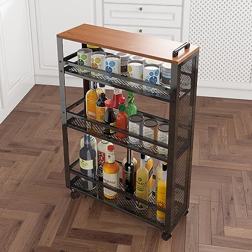 2026 New, Slim Kitchen Storage Cart, 3-Tier Metal Rolling Utility Cart Mesh Basket, Multifunction Wire Basket Shelf Trolley for Home Laundry, Bathroom, Living Room, Black - color: Black