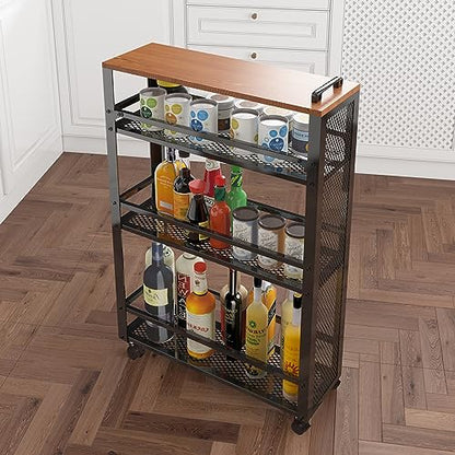 2026 New, Slim Kitchen Storage Cart, 3-Tier Metal Rolling Utility Cart Mesh Basket, Multifunction Wire Basket Shelf Trolley for Home Laundry, Bathroom, Living Room, Black - color: Black