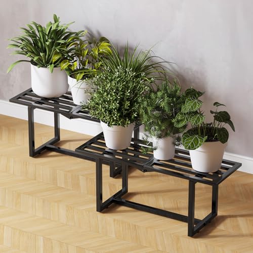 2-Pack Elegant Mid-Century Modern Metal Tiered Plant Stand Robust 330 lbs Capacity Versatile Indoor Outdoor Display for Living Room, Patio & Balcony Black - color: 1 Tier Black