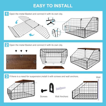 MSJGA Laundry Room Shelves Wall Mounted with Storage Basket - Farmhouse Stackable Wire Wall Shelves Organizer for Towels, Detergent, Tissues | Space-Saving Over Washer & Dryer(11.8" Wx12 Dx8.5 H) - size: 12"D