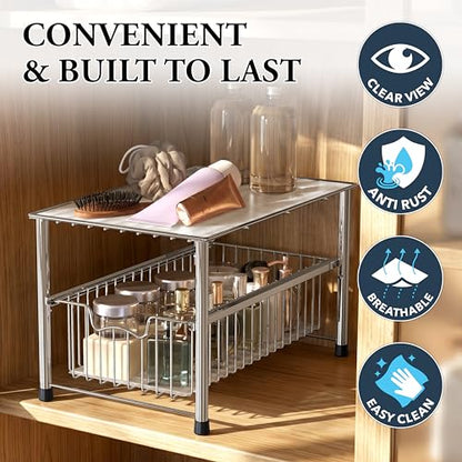 Simple Houseware Chrome Metal Stackable Storage Rack, 16.75 in L x 10.8 in W x 10.25 in H - color: Chrome