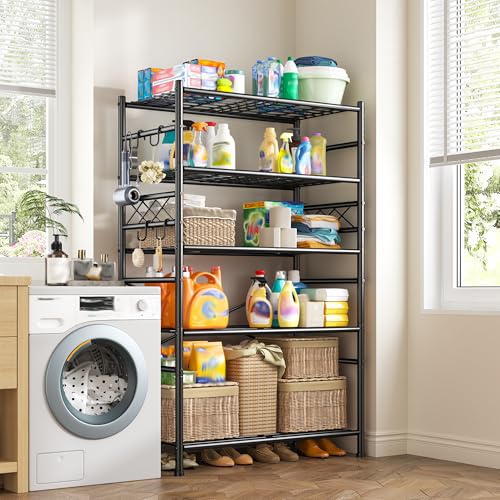 DurayLoly Storage Shelves 5-Tier Large Capacity Wire Shelving with Hooks, Heavy Duty Garage Shelving Unit with Leveling Feet, Stable Metal Shelf for Pantry, Kitchen and Closet, 72" H x 36" W x 12" D - size: 36" W x 12" D x 72" H (5T)