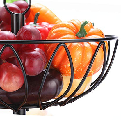 2 Tier Fruit Basket Bowl, Vegetable Organizer, Metal Black | Space-Saving, Home Fruit Rack Stand for Countertop, Storage Bread, Snacks, Fits Under Cabinets - color: 2 Tier-Black