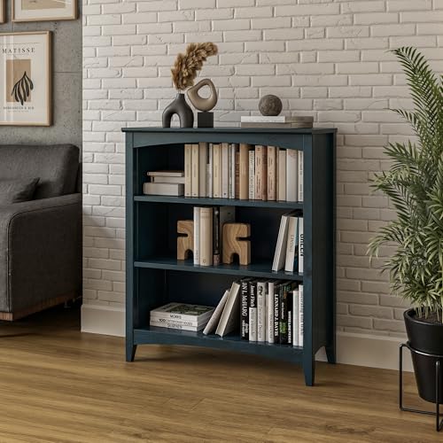 Camaflexi Shaker Style 3 Shelf Bookcase/Solid Wood / 36" High/Adjustable Shelving/Closed Back/Display Bookshelf for Living Room, Bedroom, Home and Office, Deep Ocean Blue - color: Deep Ocean Blue, size: 36"